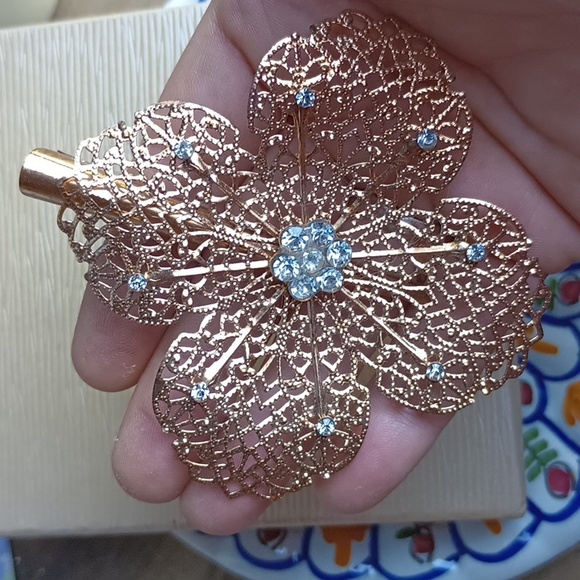Ornate Filigree Style w Crystal Accents Hair Clip Vintage - Picture 6 of 7